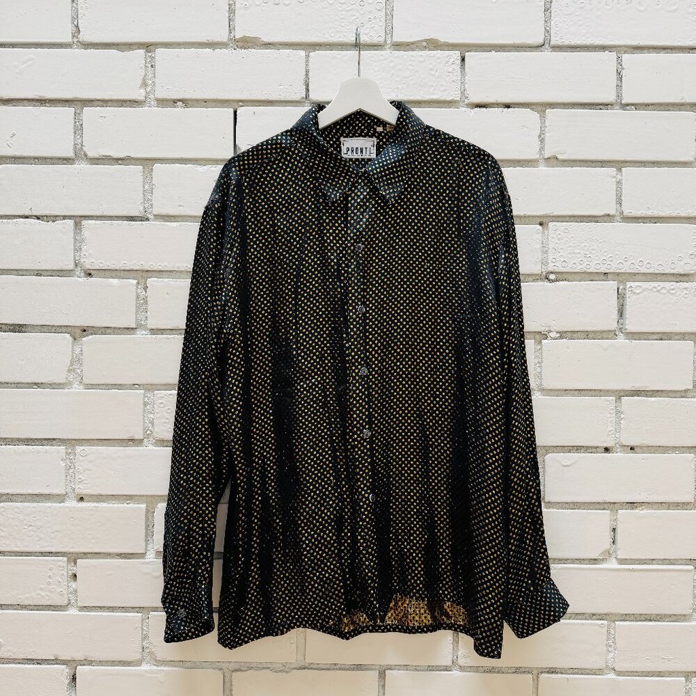 80s/90s Vintage Pronti Polka Dot Lamé Jacquard Blouse